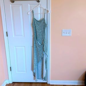 Long sage green floral dress!!